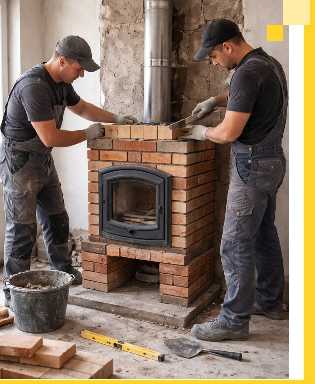 Монтаж печи камина под ключ в Кушве с гарантией и пусконаладкой