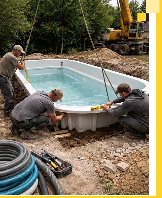 Установка и монтаж композитных бассейнов под ключ в Кушве