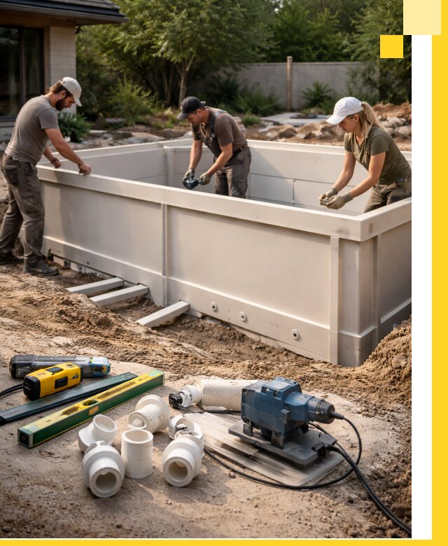 Установка полипропиленовых бассейнов под ключ в Кушве