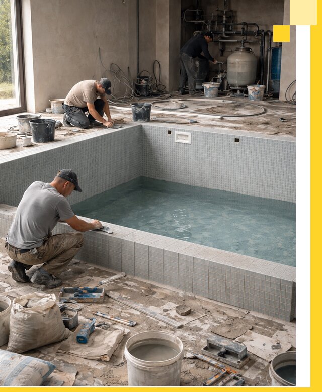 Строительство и монтаж бассейнов в помещении в Кушве