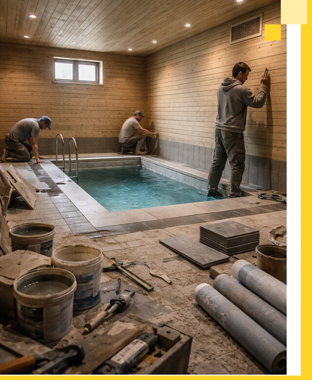 Строительство бани с бассейном и сауной под ключ в Кушве