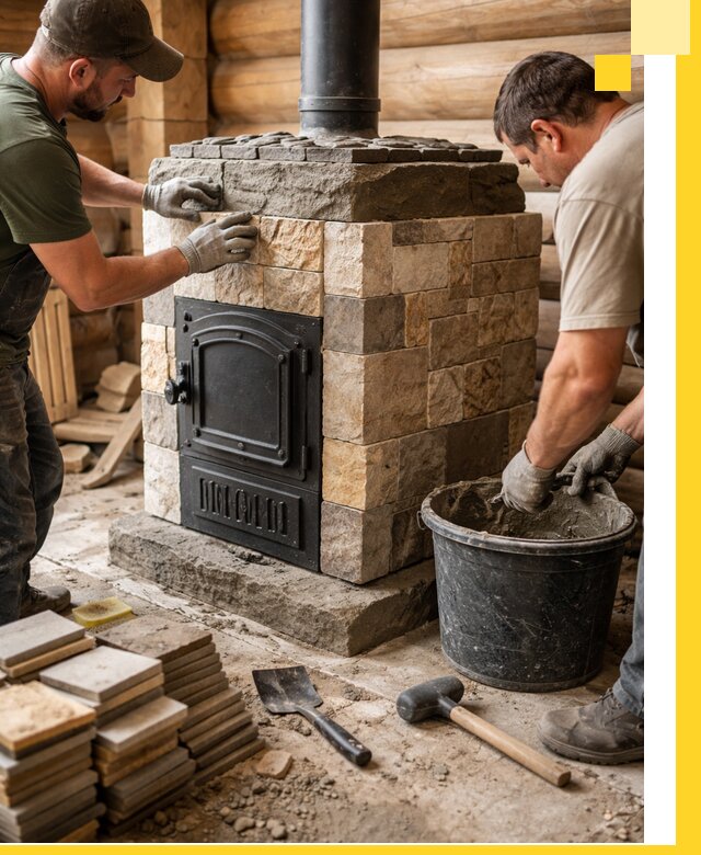 Облицовка банной печи под ключ в Кушве: камень и плитка