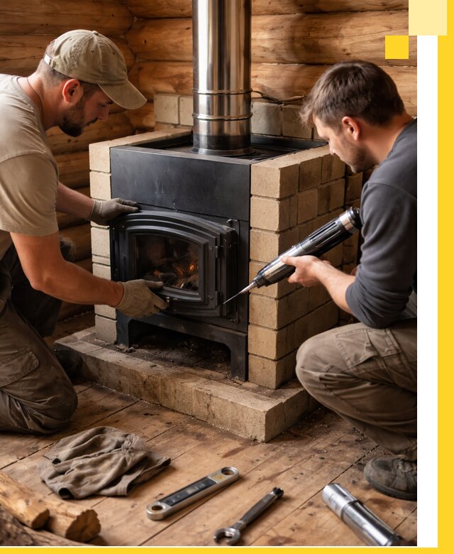 Монтаж и установка печи в бане под ключ с гарантией в Кушве