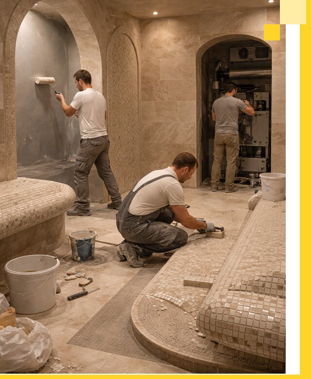 Строительство бани с хамамом и бассейном под ключ в Кушве