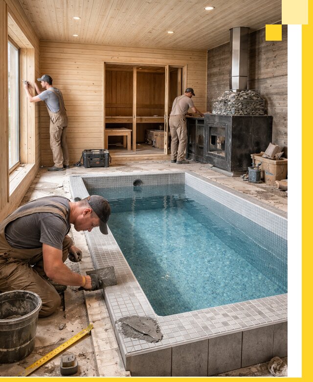 Проект бани с бассейном и сауной в Кушве под ключ