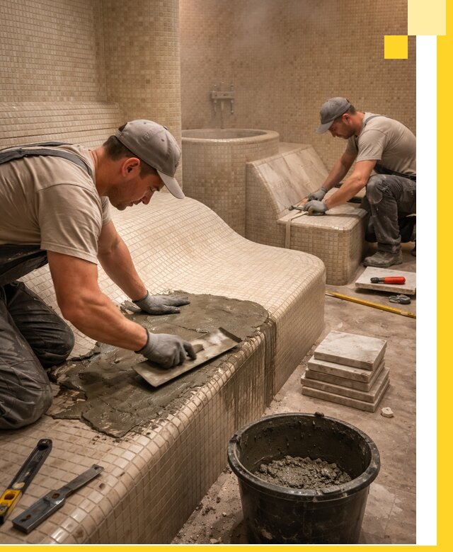 Лежаки для хамама под ключ в Кушве, проект и монтаж