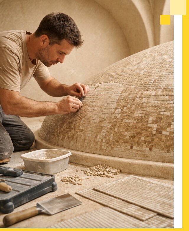 Профессиональная укладка мозаики для хамама под ключ в Кушве